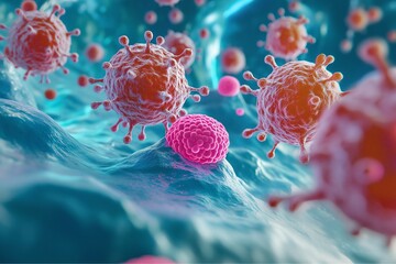 3D-rendered illustration of a T cell attacking passenger cancer cells.