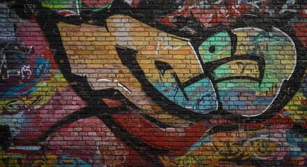 Obraz premium Colorful urban graffiti art on brick wall featuring vibrant patterns and intricate designs.