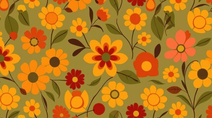 Retro 70s Floral Seamless Pattern Design