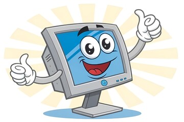 Friendly Cartoon Computer Character Giving Thumbs Up &ndash; Tech Mascot Illustration