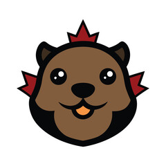 Cute Cartoon Beaver with Maple Leaf Crown