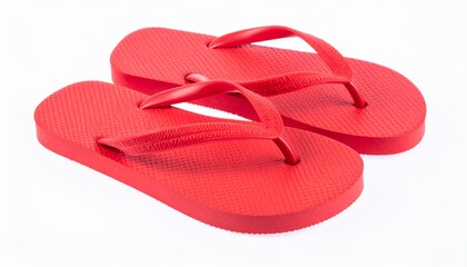 pair of red flip flops in white isolated background