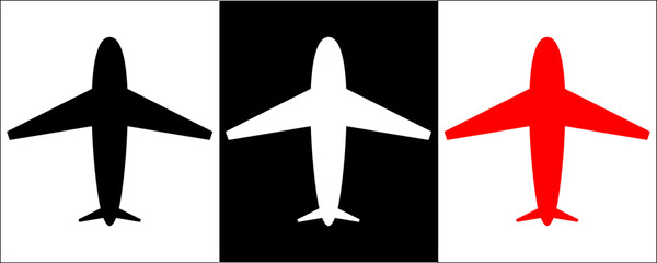 Set airplane icon. Aircrafts flat style  in different views, Airplane silhouette stock vector,  Passenger aircraft in different views. Flying Plane on white background, eps10. 1111