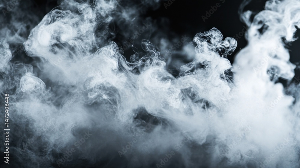 Aufkleber Abstract swirling white smoke against a dark background, perfect for overlay or design element.  The ethereal texture and movement create a mysterious and moody atmosphere. : Generative AI