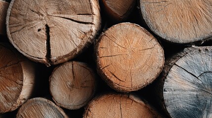 Naklejka premium Wooden logs stacked closely, showcasing unique textures and natu
