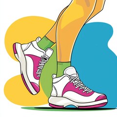 Colorful Illustration of Chunky Pink and White Sneakers