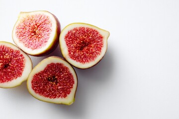 Brightly colored figs cut in half, showcasing unique seeds and v