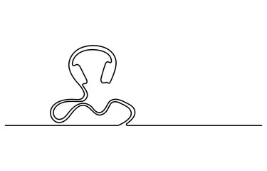 Headphone in continuous one line drawing. Earphone single line art illustration. Editable vector.