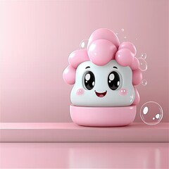 Cute Pink Cartoon Cloud in Bubble Bath 3D Render