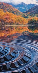 Autumnal lake reflections, ripples and fall colors