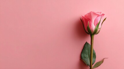 Fototapeta premium Delicate Single Rosebud on Smooth Pastel Background for Romance