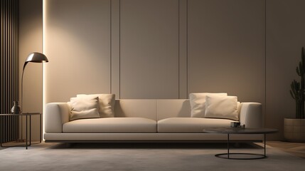 Minimalist Living Room with Cream Sofa Modern Lighting and Neutral Color Palette Interior Design