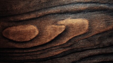 Fototapeta premium Close-up view of dark brown wood grain texture with rich, contrasting tones and visible wood knots, ideal for background or design elements. : Generative AI