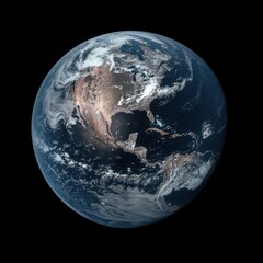 A stunning satellite view of planet Earth, showcasing North and Central America, detailed cloud formations, and the deep blue of the oceans against the black backdrop of space.  The im : Generative AI