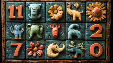 Colorful number and animal tiles