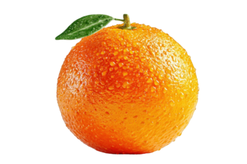 Fresh juicy orange fruit with water droplets isolated on detailed closeup photography vibrant citrus healthy food image ripe on transparent background