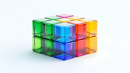 Colorful translucent cubes arranged in a square grid pattern