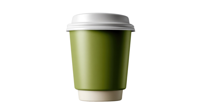 Eco-Friendly Coffee Cup: A sustainable, single-use coffee cup showcases an appealing green hue, reflecting the commitment to a greener planet while you savor the perfect cup of coffee. 