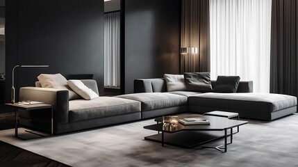 Harmonious Balance of Modern Design Elegant Living Room with Sofa Table Decor and Natural Light