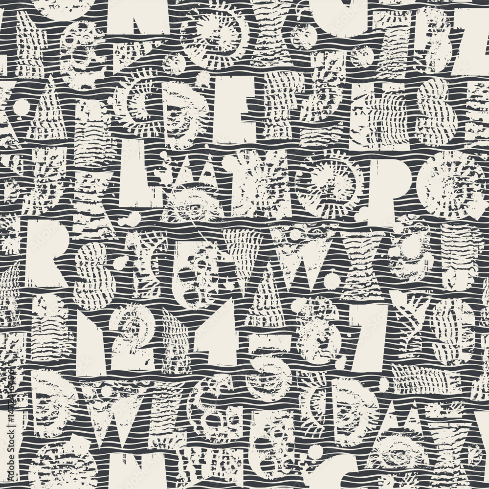 Poster abstract vector seamless background pattern with simple, thick font, consisting of geometric shapes 