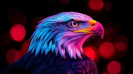 Fototapeta premium Vibrant eagle portrait against a red bokeh background
