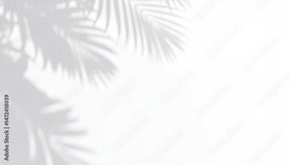 Poster Sunlit wall shows shadow overlay of palm leaf, creating intricate patterns. It feels peaceful and airy