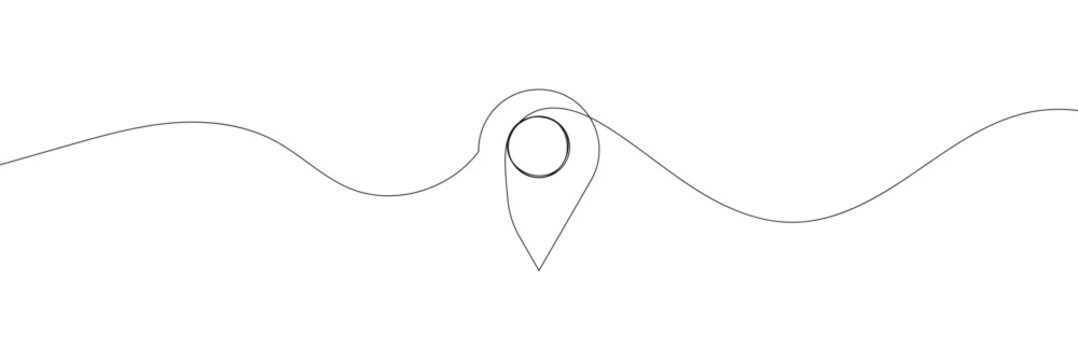 Continuous one line illustration: seamless travel route map with GPS marker. Pin road icon delivery journey marker outline sketch. Business out tourism navigation road marker. Vector&nbsp;illustration.  
