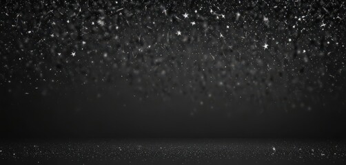 Obraz premium Dark backdrop with scattered silver glitter stars, twinkling pattern, texture, elegant