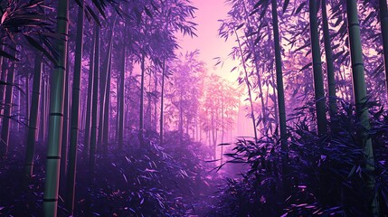 Mystical purple bamboo forest sunrise