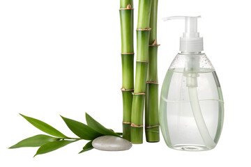 Fototapeta premium bamboo and plastic soap bottle isolated on white or transparent png