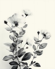 Botanical ink sketch with floral trio high resolution picture