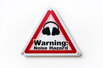 Red And White Triangular Noise Hazard Warning Sign On White Wall