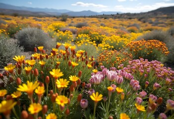 Obraz premium Rain-Triggered Wildflowers Blanket Arid Landscape