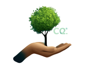 Small green tree in a hand representing co2 reduction environmental conservation sustainable growth eco friendly nature on transparent background save