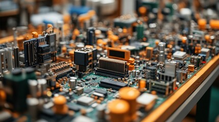 Close-up Circuit Board Components in a Workshop
