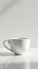 Fototapeta premium Elegant white cup resting on a minimalist surface illuminated by soft natural light in a serene indoor setting
