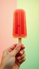 Bright and refreshing popsicle held in hand against a colorful backdrop perfect for summer enjoyment