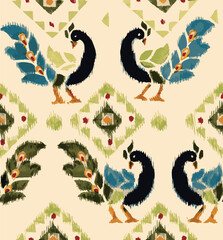 traditional beautiful kalamkari design peacock pattern, ikat pattern for textile.