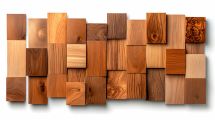 A captivating arrangement of various wood blocks, showcasing diverse grain patterns and hues, creating a stunning textural composition