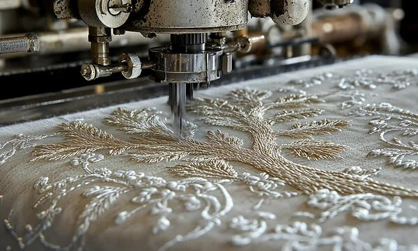 Ornamental embroidery machine work in progress