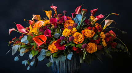 Fototapeta premium A visually pleasing and colorful flower bouquet artistically arranged for display or decoration