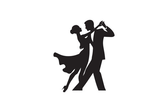 simple and unobtrusive dancing couple vector silhouette illustration isolated in white background