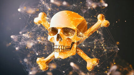 Digital skull and crossbones, network graphic