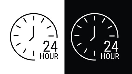 24 hours icon set. Twenty four hours symbol. 24 hour assistance icons. Customer support 24 hours logo. Vector Illustration.