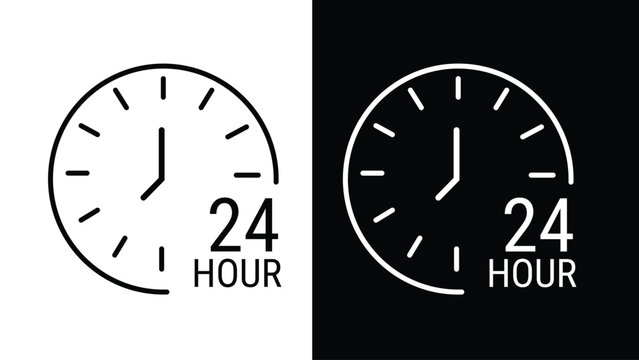 24 hours icon set. Twenty four hours symbol. 24 hour assistance icons. Customer support 24 hours logo. Vector Illustration.