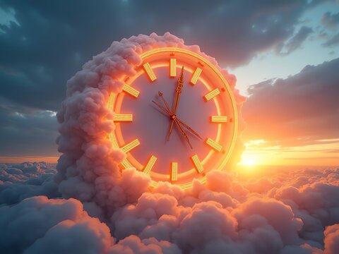 Explosive Clock in Fiery Sky Landscape