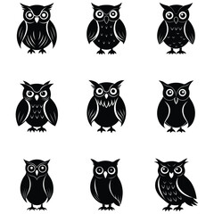set of owls silhouette vector illustration design