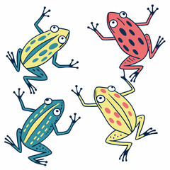 Playful Colorful Sticker Frogs Illustration