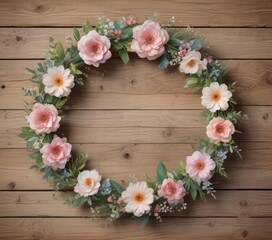 Delicate watercolor floral wreath on rustic wood  Perfect for springtime invitations or announcements , leaves, blue