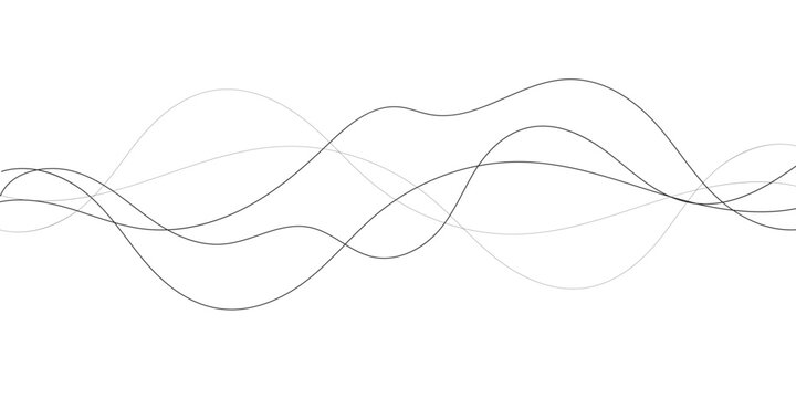 A minimalist abstract image featuring multiple, interwoven, wavy lines in varying thicknesses and dashed patterns.	